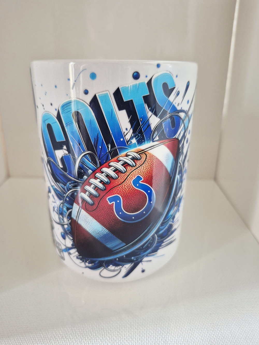 Indianapolis Colts Football Ceramic Coffee 15oz Mug - White & Blue Custom
